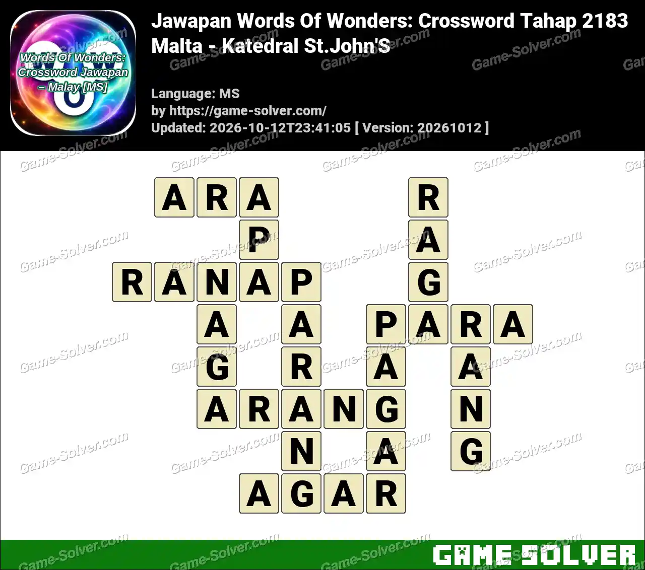 Jawapan Words Of Wonders: Crossword Tahap 2183 – Malta – Katedral St.John’S